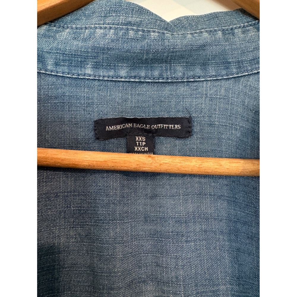 AEO Chambray Western Cowgirl Coastal Indie Blue Lyocell Denim Shirt Dress XXS - Picture 3 of 6